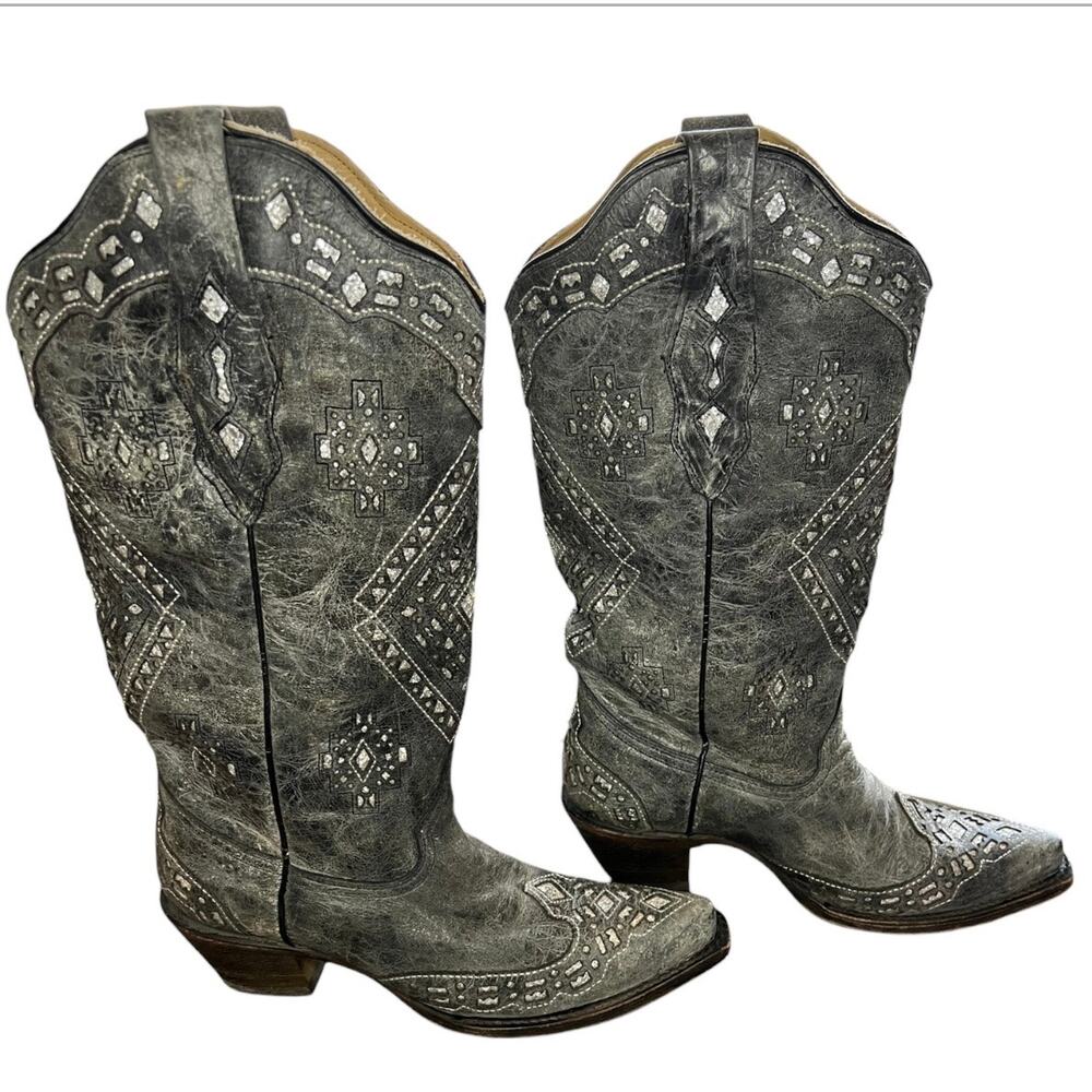 Corral Women’s Brandy Glitter Inlay Snip Toe Grey Boots cowboy western rodeo